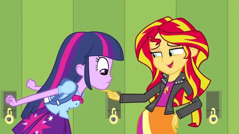 Size: 800x450 | Tagged: safe, screencap, character:sunset shimmer, character:twilight sparkle, equestria girls:equestria girls, g4, my little pony:equestria girls, animated, duo