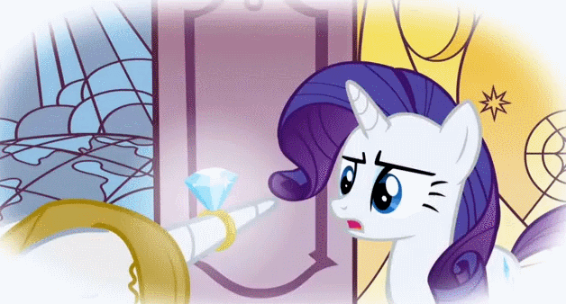 Size: 628x338 | Tagged: safe, screencap, character:prince blueblood, character:rarity, species:pony, species:unicorn, episode:the ticket master, g4, my little pony: friendship is magic, animated, bipedal, blinking, cute, dilated pupils, excited, female, happy, horn ring, male, mare, of course i would say yes!, open mouth, raised hoof, raribetes, ring, stallion, wide eyes