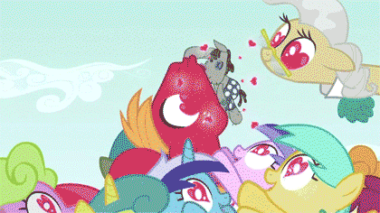 Size: 420x236 | Tagged: safe, screencap, character:amethyst star, character:apple bloom, character:berry punch, character:berryshine, character:big mcintosh, character:bon bon, character:carrot top, character:cherry berry, character:daisy, character:dizzy twister, character:fluttershy, character:golden harvest, character:lemon hearts, character:linky, character:lyra heartstrings, character:mayor mare, character:minuette, character:orange swirl, character:sassaflash, character:scootaloo, character:sea swirl, character:shoeshine, character:smarty pants, character:sparkler, character:spring melody, character:sprinkle medley, character:sunshower raindrops, character:sweetie belle, character:sweetie drops, character:twilight sparkle, character:twinkleshine, species:earth pony, species:pegasus, species:pony, episode:lesson zero, episode:the crystal empire, g4, my little pony: friendship is magic, animated, everypony, hub logo, lover's quarel, male, shipping(s), stallion