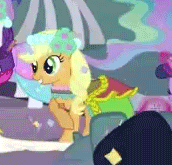 Size: 172x165 | Tagged: safe, screencap, character:applejack, character:princess celestia, character:rarity, character:twilight sparkle, character:twilight sparkle (unicorn), species:earth pony, species:pony, species:unicorn, episode:a canterlot wedding, g4, my little pony: friendship is magic, animated, blinking, bridesmaid dress, clothing, cute, dancing, dress, eyes closed, female, jackabetes, magic, mare, noodle arms, party hard, raised hoof, telekinesis