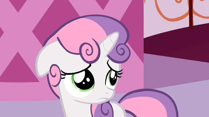 Size: 853x480 | Tagged: safe, screencap, character:sweetie belle, species:pony, species:unicorn, episode:sisterhooves social, g4, my little pony: friendship is magic, animated, cute, dawwww, diasweetes, female, filly, floppy ears, foal, frown, sad