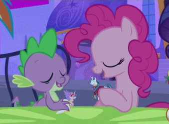 Size: 339x248 | Tagged: safe, screencap, character:pinkie pie, character:princess cadance, character:shining armor, character:spike, species:dragon, species:earth pony, species:pony, episode:a canterlot wedding, g4, my little pony: friendship is magic, animated, cropped, duo focus, offscreen character
