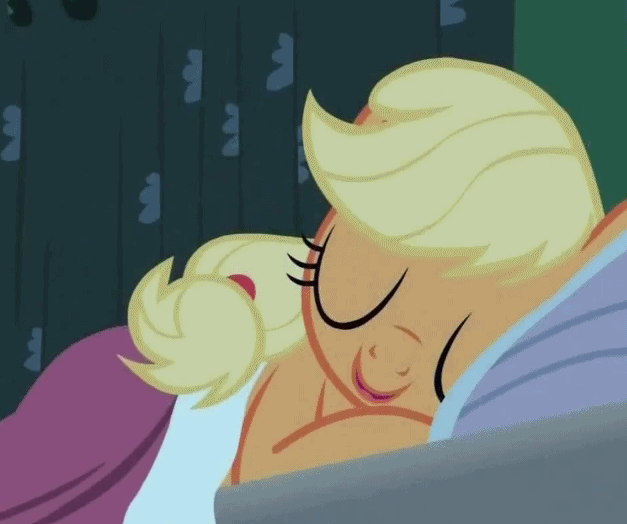 Size: 627x524 | Tagged: safe, screencap, character:applejack, episode:family appreciation day, g4, my little pony: friendship is magic, animated, bed, cropped, cute, loop, sleeping, solo
