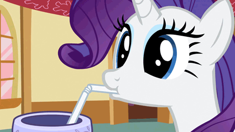 Size: 461x259 | Tagged: safe, screencap, character:rarity, episode:party of one, g4, my little pony: friendship is magic, animated, drink, drinking, gif, shrunken pupils, solo, straw