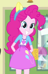 Size: 344x532 | Tagged: safe, screencap, character:pinkie pie, equestria girls:equestria girls, g4, my little pony:equestria girls, clothing, cropped, fake ears, pony ears, skirt, solo