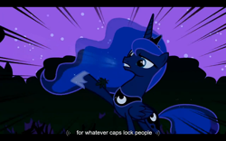Size: 1024x640 | Tagged: safe, screencap, character:princess luna, species:alicorn, species:pony, episode:luna eclipsed, g4, my little pony: friendship is magic, canterlock, caps lock, female, image macro, mare, meme, solo, traditional royal canterlot voice, youtube caption