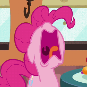 Size: 338x338 | Tagged: safe, screencap, character:pinkie pie, episode:mmmystery on the friendship express, g4, my little pony: friendship is magic, aaugh!, animated, missing nostrils, nose in the air, screaming, solo, tongue out, uvula, uvula shaking, volumetric mouth