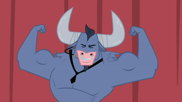 Size: 720x405 | Tagged: safe, screencap, character:iron will, species:minotaur, episode:putting your hoof down, g4, my little pony: friendship is magic, animated, biceps, eyes closed, flexing, kissing, necktie, nose piercing, nose ring, piercing