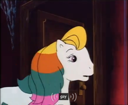 Size: 437x358 | Tagged: safe, screencap, character:logan barrington, episode:the tea party, g1, my little pony tales, gay, male, solo, youtube caption