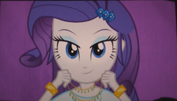 Size: 1433x821 | Tagged: safe, screencap, character:rarity, equestria girls:equestria girls, g4, my little pony:equestria girls, lidded eyes, necklace, solo