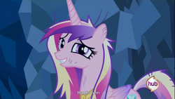 Size: 1366x768 | Tagged: safe, screencap, character:princess cadance, episode:a canterlot wedding, g4, my little pony: friendship is magic, hub logo, solo, youtube caption, youtube link