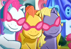 Size: 626x427 | Tagged: safe, screencap, character:gem blossom, episode:positively pink, g3, bow tie (g3), daisyjo, pink, sunglasses