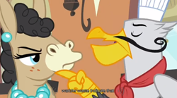 Size: 632x351 | Tagged: safe, screencap, character:gustave le grande, species:griffon, episode:mmmystery on the friendship express, g4, my little pony: friendship is magic, gustave le grande, mulia mild, youtube caption