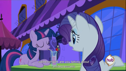 Size: 1366x768 | Tagged: safe, screencap, character:rarity, character:twilight sparkle, youtube caption, youtube link