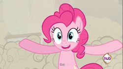 Size: 1366x768 | Tagged: safe, screencap, character:pinkie pie, episode:a canterlot wedding, g4, my little pony: friendship is magic, doomie, first, solo, youtube caption, youtube link