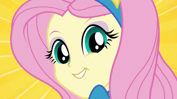 Size: 576x324 | Tagged: safe, screencap, character:fluttershy, equestria girls:equestria girls, g4, my little pony:equestria girls, animated, gif, helping twilight win the crown, solo, sunburst background, wink