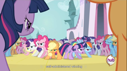 Size: 1366x768 | Tagged: safe, screencap, character:applejack, character:fluttershy, character:pinkie pie, character:rainbow dash, character:rarity, character:twilight sparkle, episode:a canterlot wedding, g4, my little pony: friendship is magic, youtube caption, youtube link