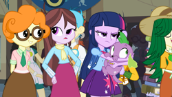 Size: 1245x701 | Tagged: safe, screencap, character:bright idea, character:microchips, character:scribble dee, character:spike, character:twilight sparkle, character:velvet sky, species:dog, equestria girls:equestria girls, g4, my little pony:equestria girls, background human, bright idea, glasses, spike the dog, sweet leaf, tennis match, velvet sky, when you see it