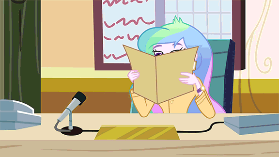 Size: 576x324 | Tagged: safe, screencap, character:princess celestia, character:principal celestia, equestria girls:equestria girls, g4, my little pony:equestria girls, animated, celestia's office, cutie mark accessory, gif, reaction image, solo