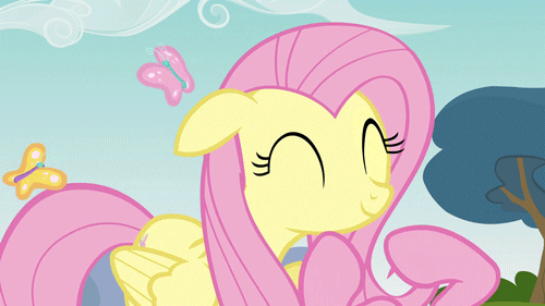 Size: 500x281 | Tagged: safe, screencap, character:fluttershy, character:pinkie pie, species:earth pony, species:pegasus, species:pony, episode:too many pinkie pies, g4, my little pony: friendship is magic, animated, butterfly, face grab, female, mare, offscreen character, solo, squishy cheeks