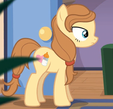 Size: 383x369 | Tagged: safe, artist:jan, screencap, oc, oc only, oc:cream heart, species:earth pony, species:pony, animated, button's adventures, cutie mark, door, eyes closed, facehoof, female, gif, hooves, mare, solo