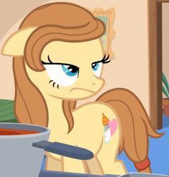 Size: 556x585 | Tagged: safe, screencap, oc, oc only, oc:cream heart, species:earth pony, species:pony, button's adventures, cutie mark, female, floppy ears, mare, solo, unamused