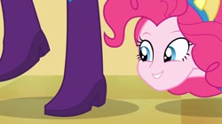 Size: 1280x719 | Tagged: safe, screencap, character:pinkie pie, character:rarity, equestria girls:equestria girls, g4, my little pony:equestria girls, boots, cute, helping twilight win the crown, high heel boots, pony ears, raised leg
