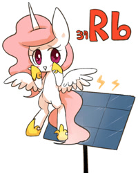 Size: 800x1000 | Tagged: safe, artist:joycall6, part of a set, character:princess celestia, species:alicorn, species:pony, series:joycall6's periodic table, g4, blushing, chemistry, flying, periodic table, rubidium, solar panel, solo