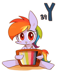 Size: 800x1000 | Tagged: safe, artist:joycall6, part of a set, character:rainbow dash, species:pegasus, species:pony, series:joycall6's periodic table, g4, blushing, chemistry, looking at you, periodic table, sitting, solo, television, yttrium