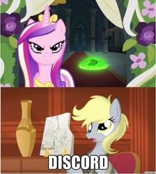 Size: 552x617 | Tagged: safe, artist:rhymes-with-orange, screencap, character:derpy hooves, character:princess cadance, character:queen chrysalis, species:pegasus, species:pony, episode:a canterlot wedding, g4, my little pony: friendship is magic, conspiracy, fake cadance, female, giorgio a. tsoukalos, hilarious in hindsight, mare, meme, season 2