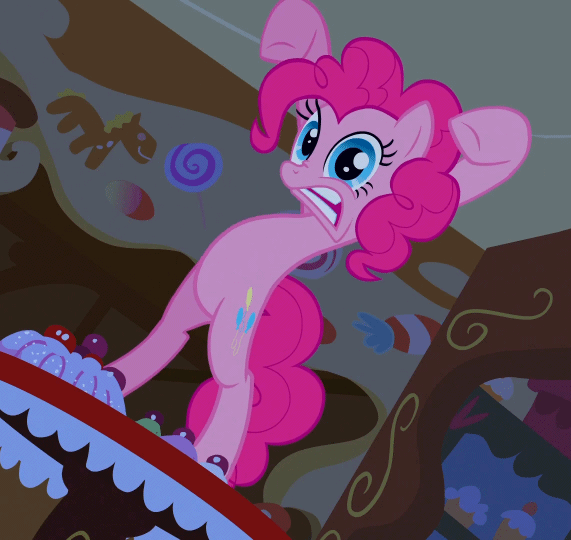 Size: 571x540 | Tagged: safe, screencap, character:pinkie pie, species:pony, episode:bridle gossip, g4, my little pony: friendship is magic, animated, bipedal, breathing, cropped, solo