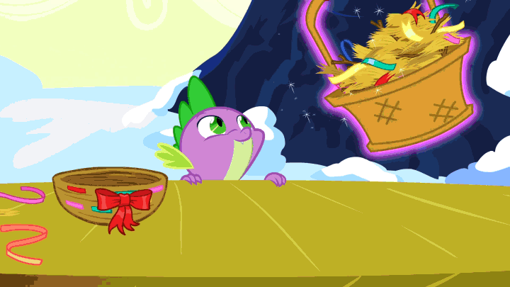 Size: 720x405 | Tagged: safe, screencap, character:rarity, character:spike, character:twilight sparkle, episode:winter wrap up, g4, my little pony: friendship is magic, animated, basket, clothing, nest, ocd, that was fast, vest, winter wrap up vest