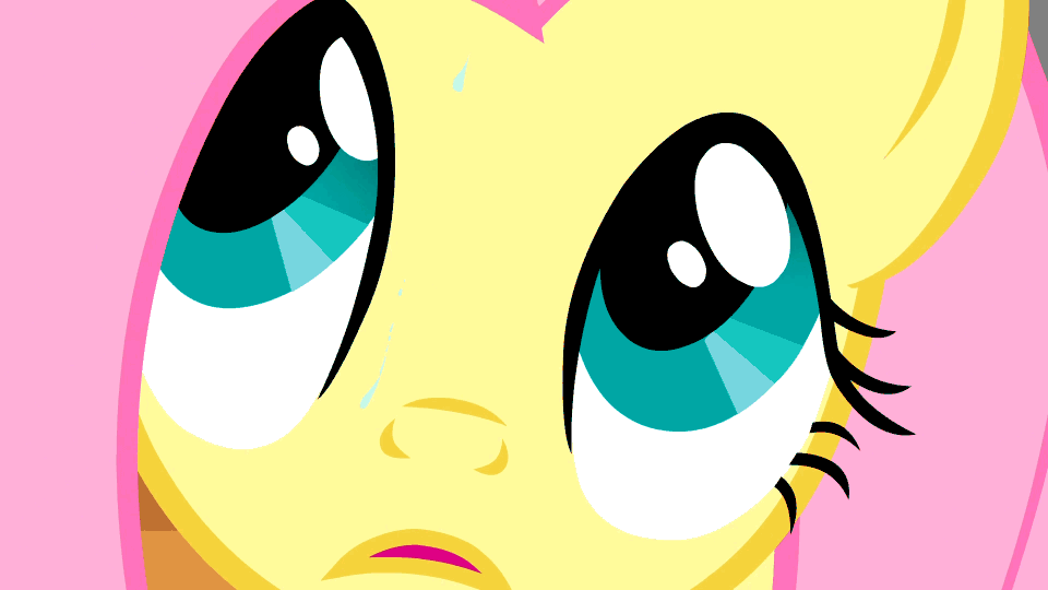 Size: 960x540 | Tagged: safe, screencap, character:fluttershy, episode:stare master, g4, my little pony: friendship is magic, animated, bad poker face, solo, sweat, talking