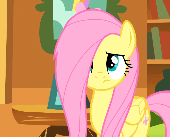 Size: 670x540 | Tagged: safe, screencap, character:fluttershy, episode:stare master, g4, my little pony: friendship is magic, animated, blowing, gif, hair over one eye, mane, solo