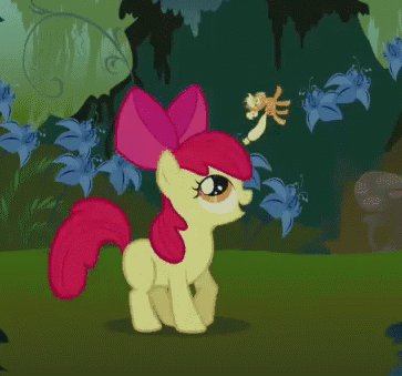 Size: 363x339 | Tagged: safe, screencap, character:apple bloom, character:applejack, species:earth pony, species:pony, episode:bridle gossip, g4, my little pony: friendship is magic, animated, appletini, cropped, duo, gif, micro, mouth hold, toss