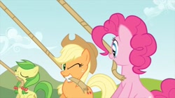 Size: 853x480 | Tagged: safe, screencap, character:apple fritter, character:applejack, character:pinkie pie, episode:too many pinkie pies, g4, my little pony: friendship is magic, apple family member