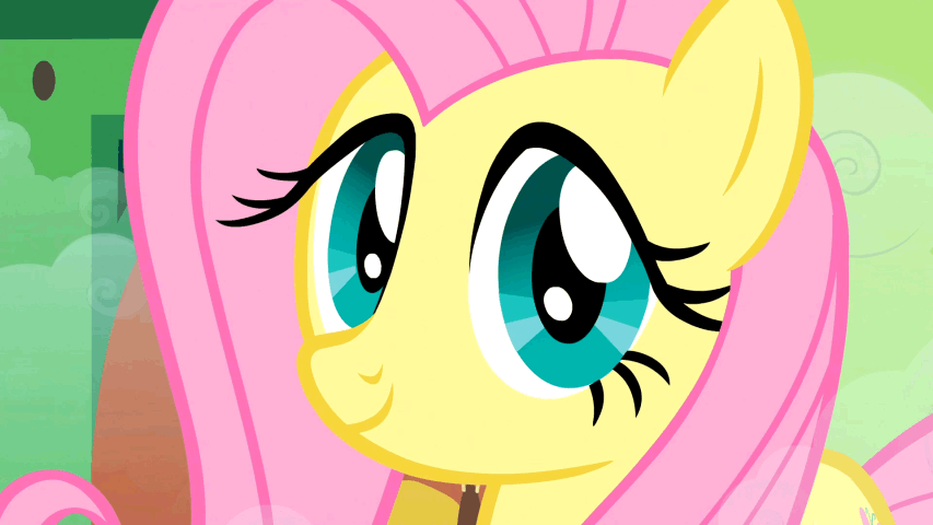 Size: 853x480 | Tagged: safe, screencap, character:fluttershy, episode:a bird in the hoof, g4, my little pony: friendship is magic, animated, bright eyed, cute, dilated pupils, eye shimmer, looking at you, shyabetes, smiling, solo, staring into your soul