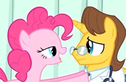 Size: 793x519 | Tagged: safe, screencap, character:doctor horse, character:doctor stable, character:pinkie pie, episode:read it and weep, g4, my little pony: friendship is magic, glasses, lidded eyes, out of context