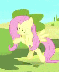 Size: 192x232 | Tagged: safe, screencap, character:fluttershy, episode:the crystal empire, g4, my little pony: friendship is magic, animated, bipedal, cropped, eyes closed, skipping, spread arms