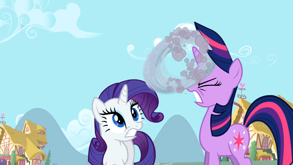 Size: 960x540 | Tagged: safe, screencap, character:rarity, character:spike, character:twilight sparkle, episode:the cutie pox, g4, my little pony: friendship is magic, alternate hairstyle, animated, female, hair styling, heart, heart eyes, hoop, instant rarity, loop-de-hoop, male, rarity hair, straight, wingding eyes