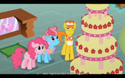 Size: 1024x640 | Tagged: safe, screencap, character:carrot cake, character:pinkie pie, episode:mmmystery on the friendship express, g4, my little pony: friendship is magic, youtube caption