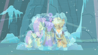 Size: 320x180 | Tagged: safe, screencap, character:applejack, character:clover the clever, character:fluttershy, character:pinkie pie, character:rainbow dash, character:rarity, character:twilight sparkle, episode:hearth's warming eve, g4, my little pony: friendship is magic, animated, fire of friendship, glowing eyes, magic, private pansy, smart cookie, windigo, you know for kids