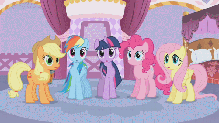 Size: 720x405 | Tagged: safe, screencap, character:applejack, character:fluttershy, character:pinkie pie, character:rainbow dash, character:rarity, character:twilight sparkle, species:earth pony, species:pegasus, species:pony, species:unicorn, episode:suited for success, g4, my little pony: friendship is magic, animated, female, glasses, mane six, mare, measuring tape, rarity's glasses