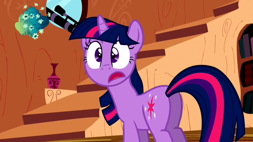 Size: 853x479 | Tagged: safe, screencap, character:twilight sparkle, species:pony, episode:lesson zero, g4, my little pony: friendship is magic, animated, female, mare, panic, plot, solo
