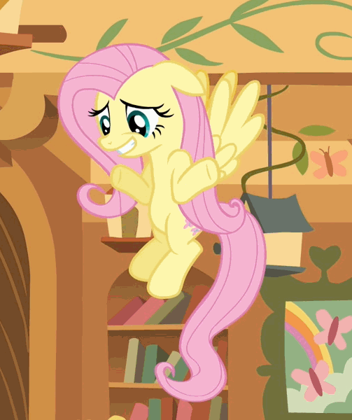 Size: 503x600 | Tagged: safe, screencap, character:fluttershy, episode:hurricane fluttershy, g4, my little pony: friendship is magic, animated, cropped, floppy ears, fluttershy's cottage, loop, shrug, solo