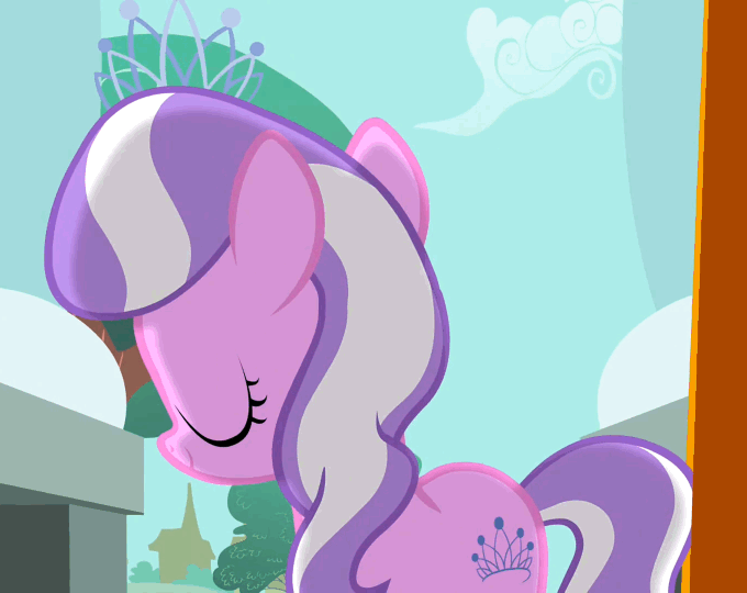Size: 680x540 | Tagged: safe, screencap, character:diamond tiara, species:earth pony, species:pony, episode:ponyville confidential, g4, my little pony: friendship is magic, animated, arrogant, brat, cropped, cute, diamondbetes, female, filly, foal, hair flip, hair flip (action), jewelry, lidded eyes, open mouth, smiling, solo, tiara