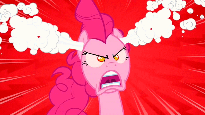 Size: 700x393 | Tagged: safe, screencap, character:pinkie pie, episode:the last roundup, g4, my little pony: friendship is magic, angry, animated, demonic eyes, loop, rage, solo