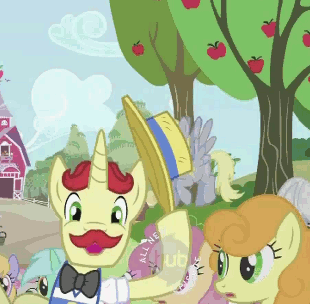 Size: 310x304 | Tagged: safe, screencap, character:carrot top, character:cloud kicker, character:daisy, character:derpy hooves, character:dizzy twister, character:flam, character:flim, character:golden harvest, character:lyra heartstrings, character:orange swirl, character:twinkleshine, species:pegasus, species:pony, episode:the super speedy cider squeezy 6000, g4, my little pony: friendship is magic, animated, cute, exploitable meme, female, flamabetes, flimabetes, hub logo, mare