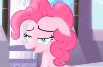 Size: 344x223 | Tagged: safe, screencap, character:fluttershy, character:pinkie pie, species:pony, episode:princess twilight sparkle, g4, my little pony: friendship is magic, season 4, animated, cleaning, creamy creamy frosting, drool, exploitable, gif, handkerchief, in love, open mouth, rag, tongue out