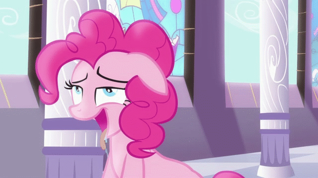 Size: 640x360 | Tagged: safe, screencap, character:pinkie pie, episode:princess twilight sparkle, g4, my little pony: friendship is magic, season 4, animated, creamy creamy frosting, creepy, disturbing, drool, solo, tongue out, wat
